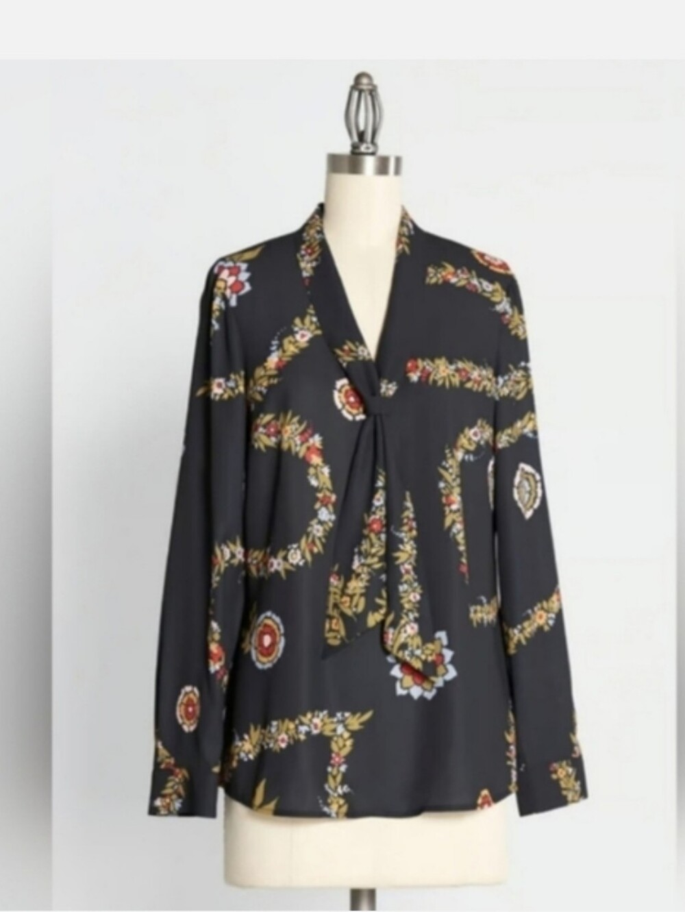 NWT Modcloth Black Pleasant Confidence Tie-Neck Blouse